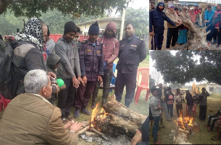 सर्वसाधारणलाई शीतलहरबाट बचाउन सिराहा प्रहरीले शुरु गर्‍यो आगो बाल्ने अभियान